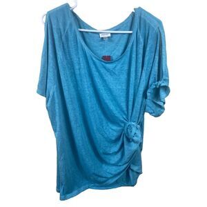 Avenue Blouse Womens 30/32 Teal Blue‎ Short Sleeve Shirt Cold Shoulder Tunic NEW
